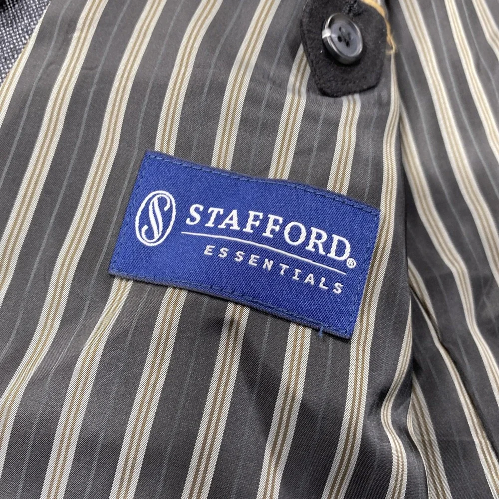 Stafford Essentials Sport Coat Mens 48R Gray Wool Blend‎ Herringbone Slim Fit